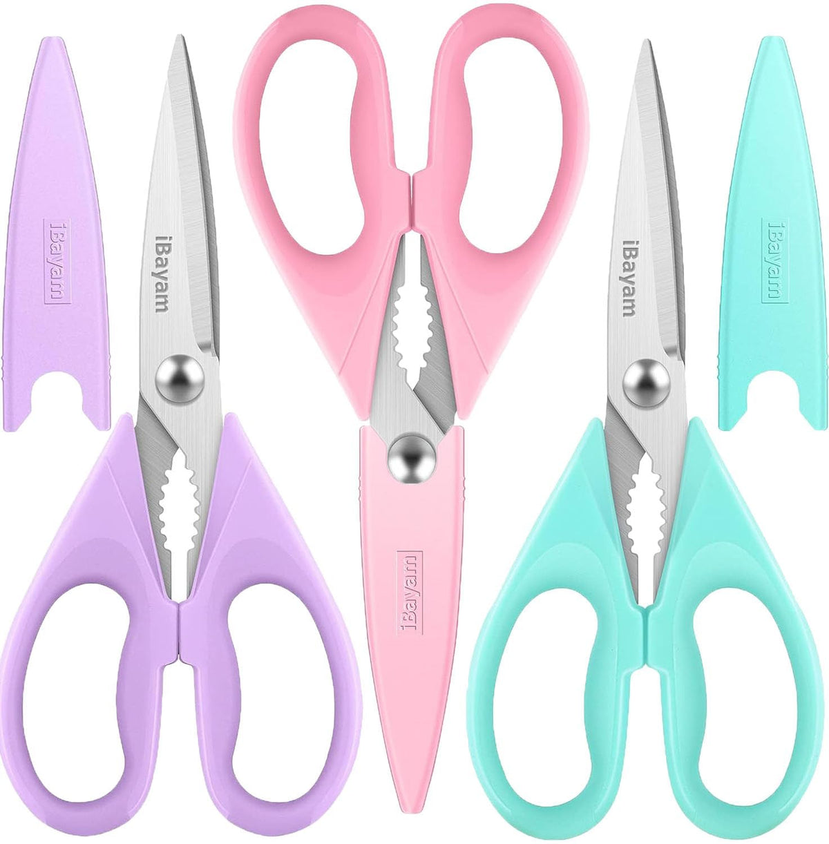 iBayam 3-Pack 8.7" Kitchen Scissors All Purpose Heavy Duty Shears w/Sheath