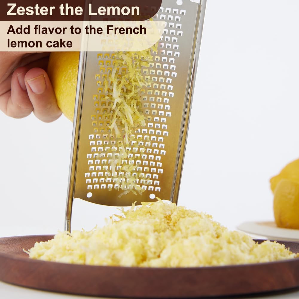 Upgraded Lemon Zester & Cheese Grater, Food Grade Stainless Steel None-Slip Hand Fine Grater for Garlic, Ginger, and Chocolate, Durable and Easy-To-Clean(Dishwasher Safe)