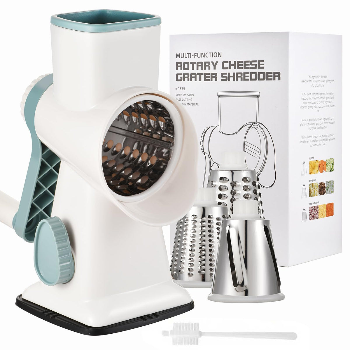 Rotary Cheese Grater Manual Hand Crank 3-in-1 Vegetable Shredde