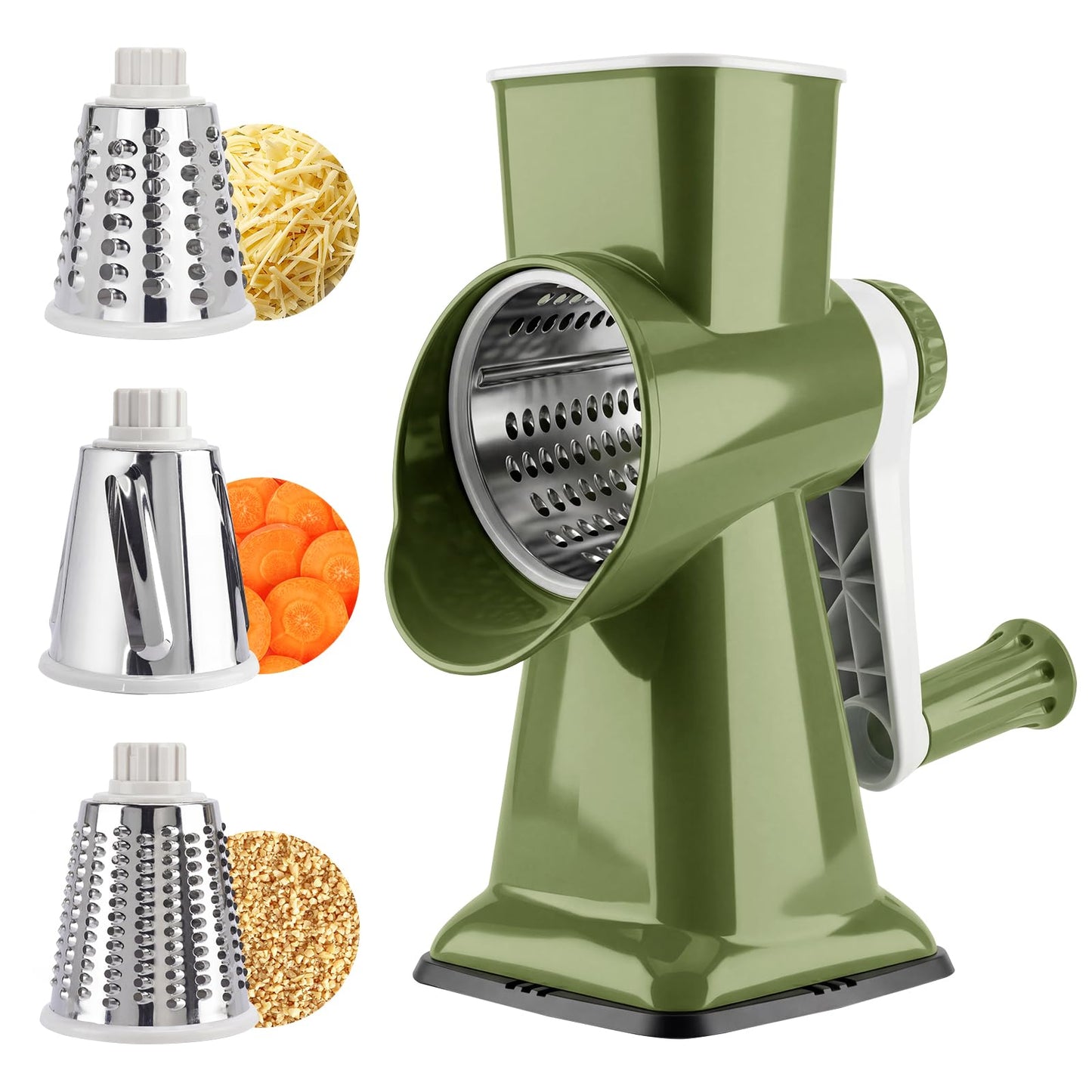 Rotary Cheese Grater, Cheese Grater Hand Crank, 3-Blade Grater