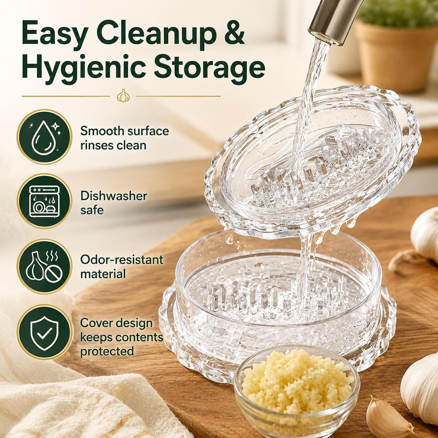 4 Pcs Garlic Presses Clear Plastic Garlic Grinder and Mincer Tool Dishwasher Safe & Easy for Kitchen