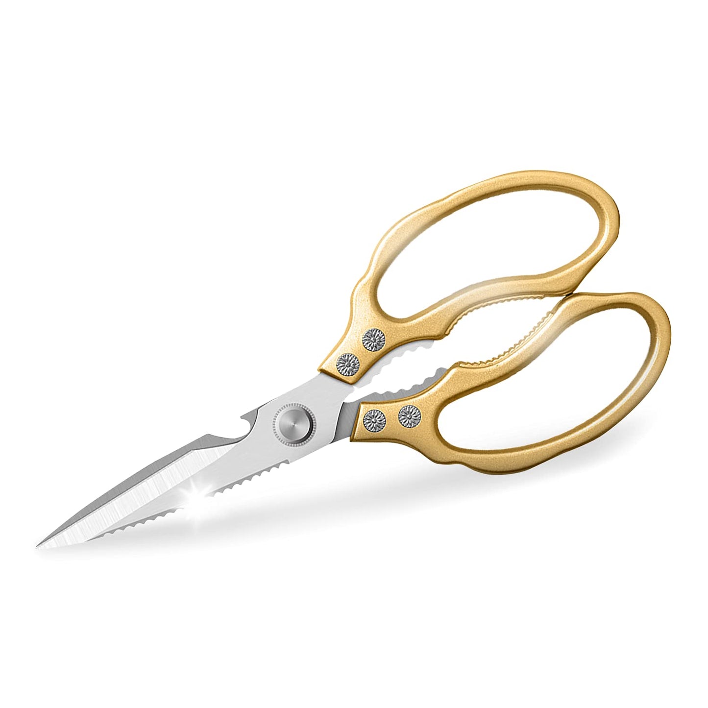 AWinjoy Kitchen Scissors, Heavy Duty Sharp Shears Dishwasher Safe, Kitchen Accessories Cooking Shears for Meat Chicken Fish Poultry Herb Bread (gold)