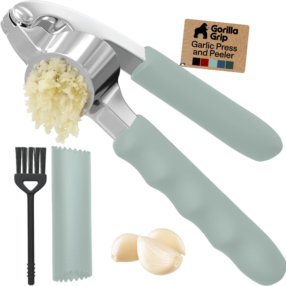 GORILLA GRIP Garlic Peeler and Press Set, Heavy Duty Mincer, Black