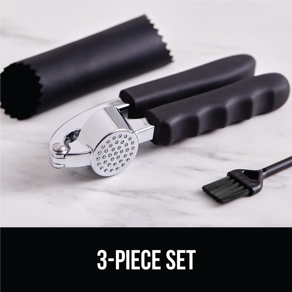 GORILLA GRIP Garlic Peeler and Press Set, Heavy Duty Mincer, Black