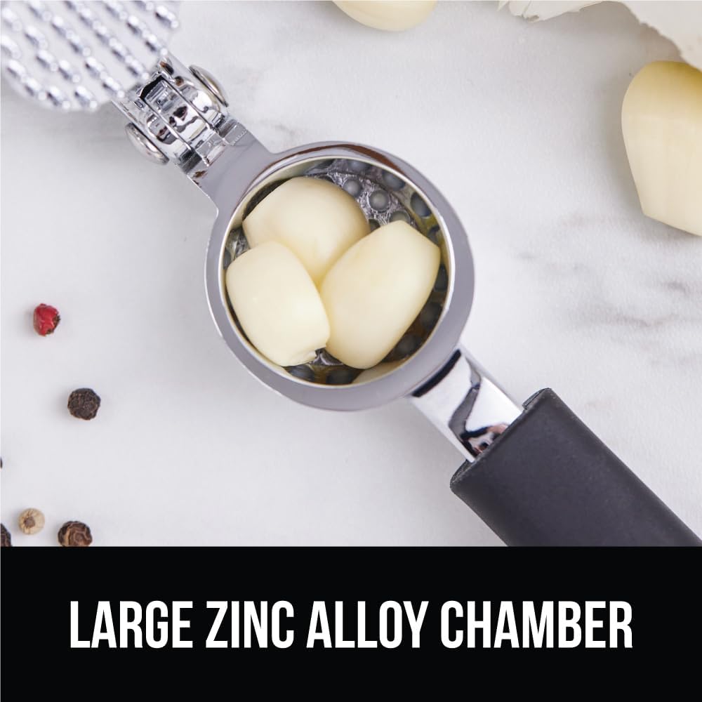 GORILLA GRIP Garlic Peeler and Press Set, Heavy Duty Mincer, Black