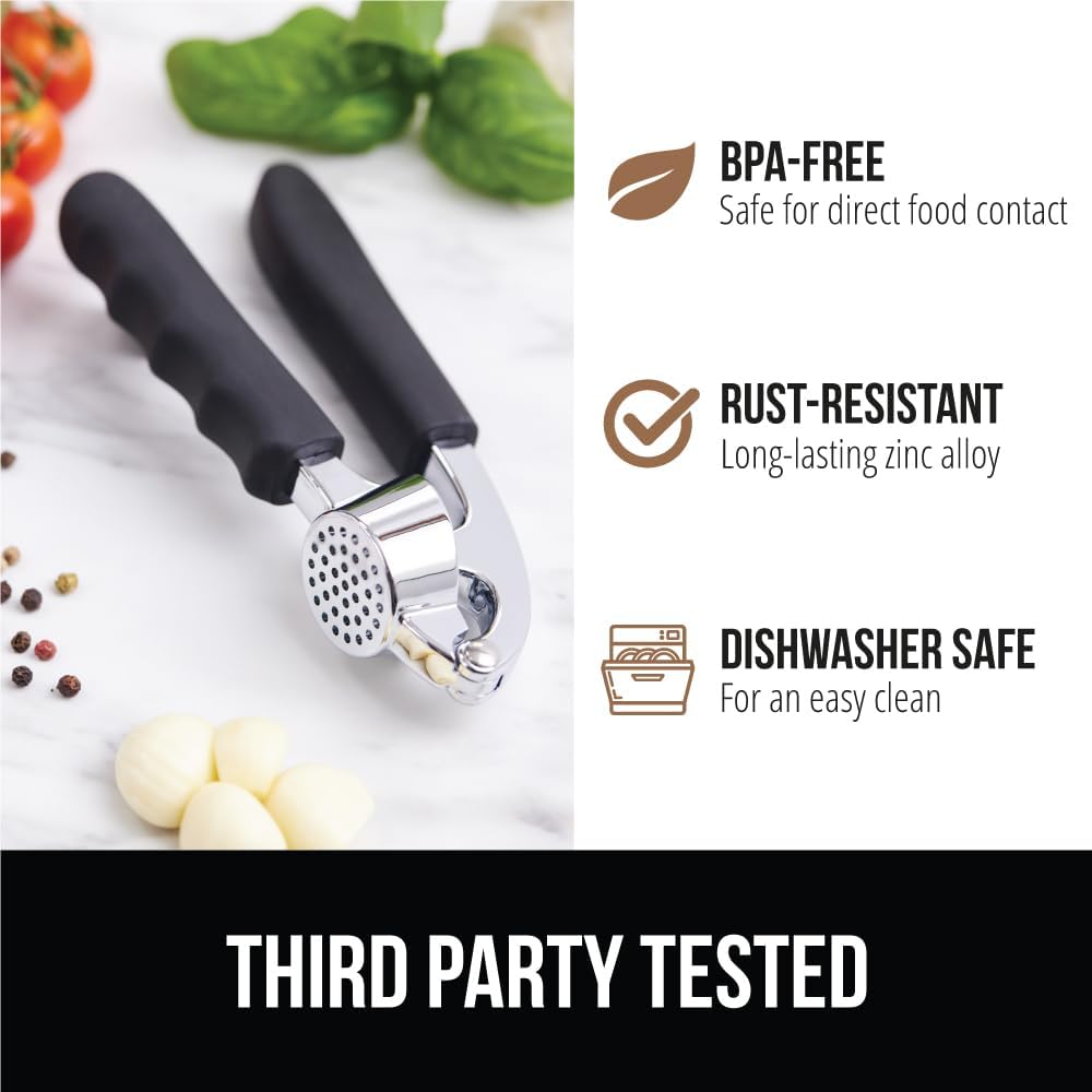 GORILLA GRIP Garlic Peeler and Press Set, Heavy Duty Mincer, Black