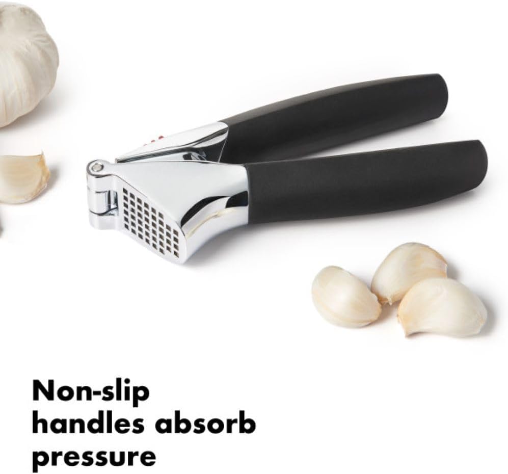 OXO Good Grips Garlic Press, Easy to squeeze & Self Cleaning Tool, Black