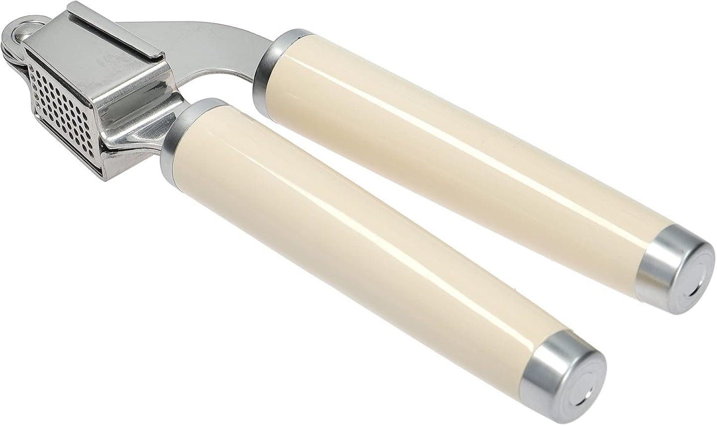 KitchenAid Garlic Press Crusher, Strong Stainless Kitchen Utensil, Removable Basket, Almond Cream