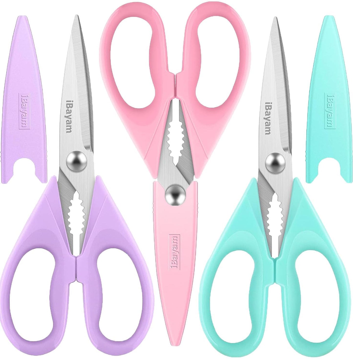 iBayam 3-Pack 8.7" Kitchen Scissors All Purpose Heavy Duty Shears w/Sheath