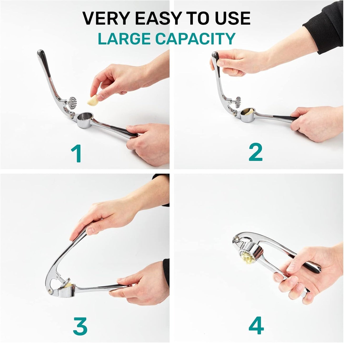 HiramWare Garlic Press, Premium Rust Proof Kitchen Garlic Mincer Crusher Squeezer with Ergonomic handle, Ginger Crusher with Good Grip, Easy to Clean, Dishwasher Safe