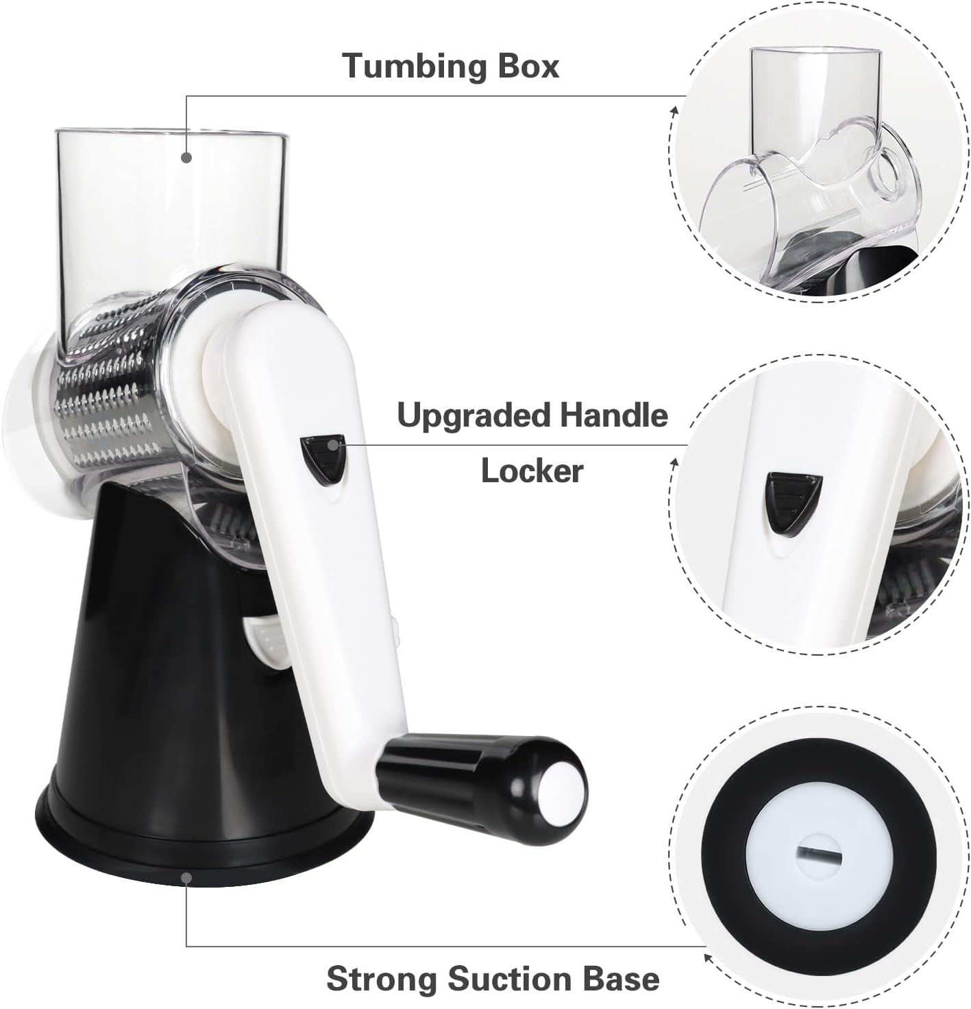Cambom Rotary Cheese Grater Hand Crank Cheese Shredder, Black