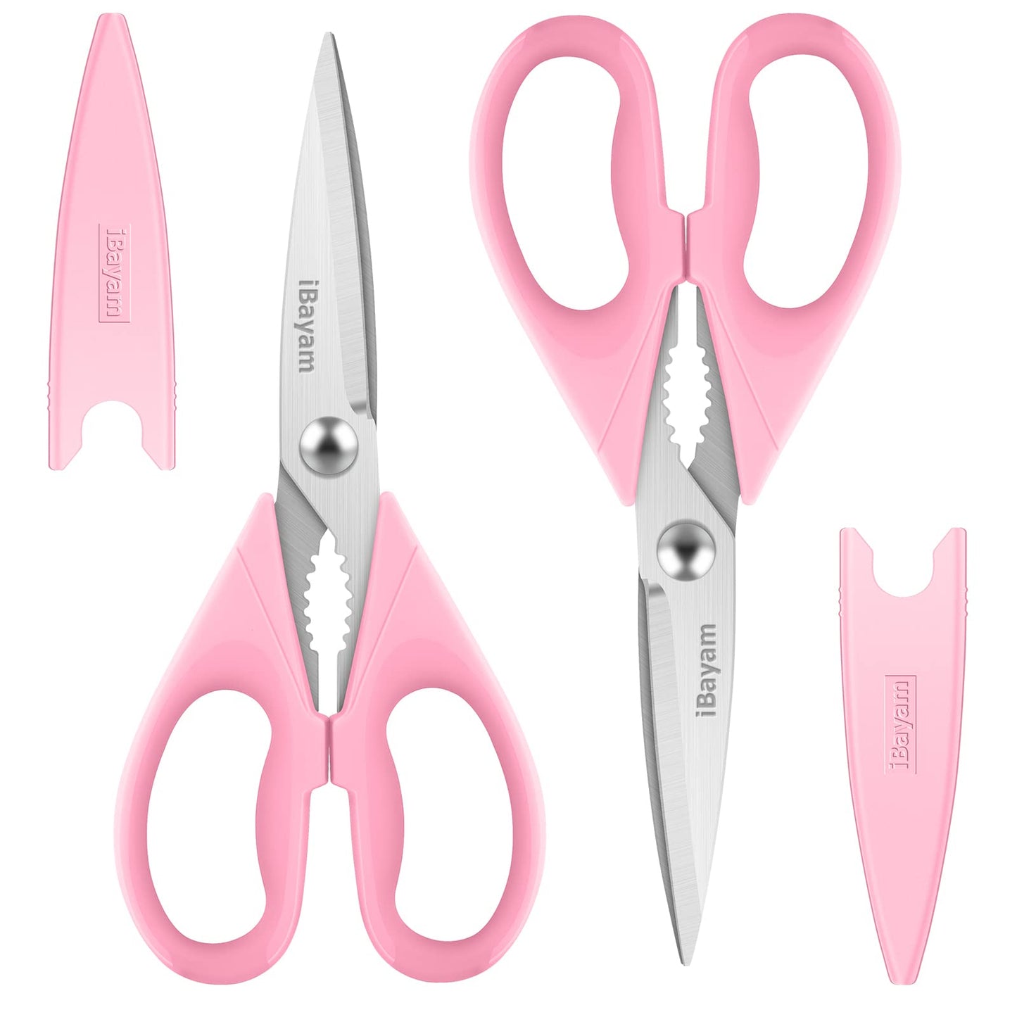 iBayam 2 Pack All Purpose Kitchen Scissors Shears Heavy Duty, Blade Covers