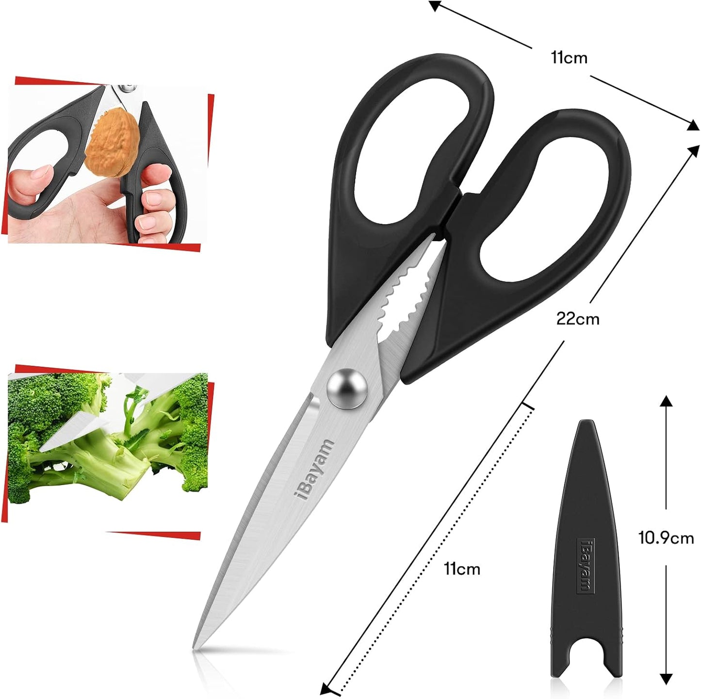 iBayam 8.7" All Purpose Kitchen Shears Heavy Duty with Protective Sheath