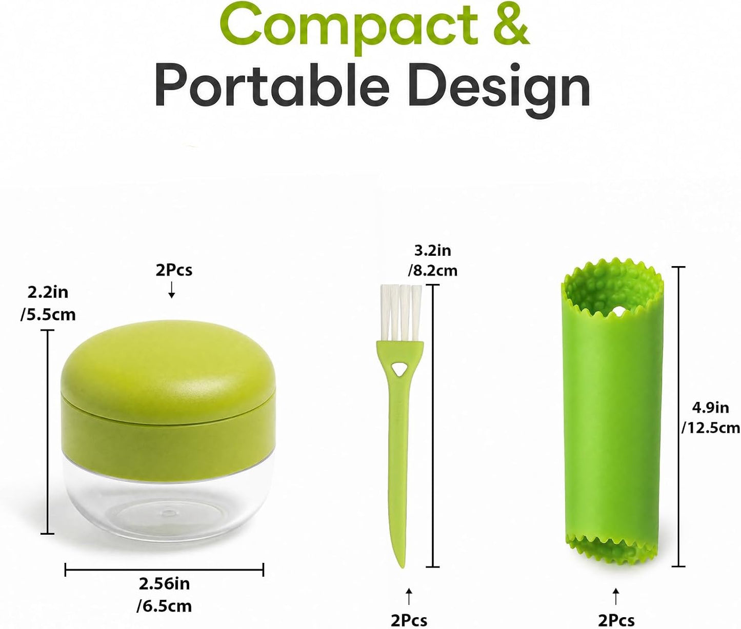 3-in-1 Garlic Press Set with Peeler & Brush, Manual Garlic Mincer Tool with Storage Container for Easy Prep and Cleanup (2 Pack)