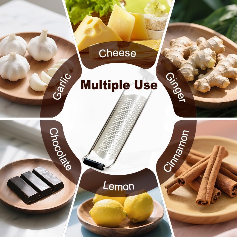 Upgraded Lemon Zester & Cheese Grater, Food Grade Stainless Steel None-Slip Hand Fine Grater for Garlic, Ginger, and Chocolate, Durable and Easy-To-Clean（Dishwasher Safe）