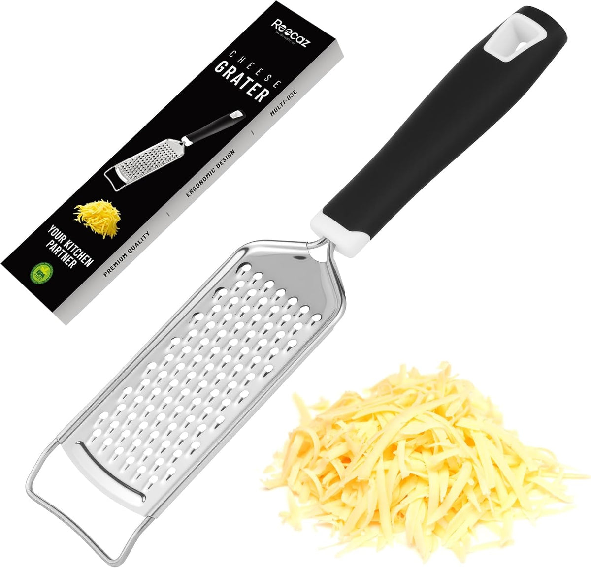 Handheld Cheese Grater & Cheese Shredder – Stainless Steel, Rust-Proof | Non-Slip Handle, Durable Flat Grater for Parmesan, Chocolate, Spices, Vegetables & More – Multi-Purpose & Easy to Clean