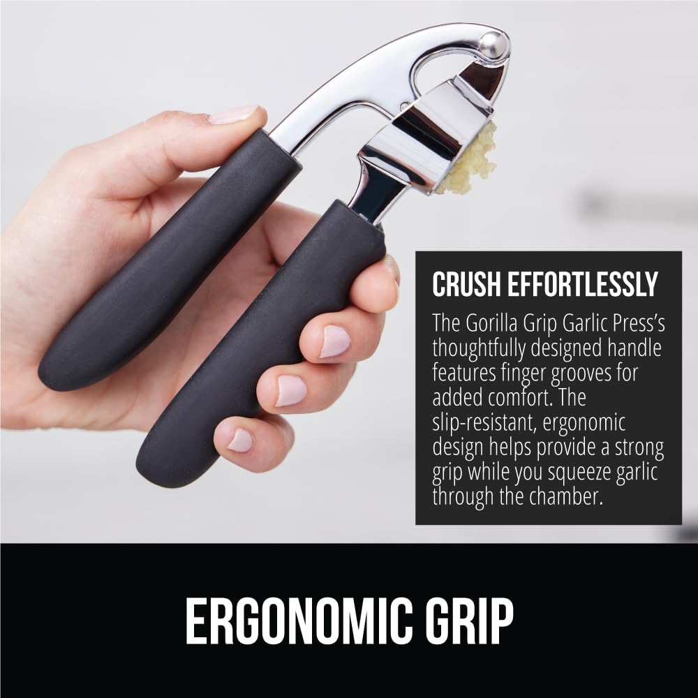 GORILLA GRIP Garlic Peeler and Press Set, Heavy Duty Mincer, Black