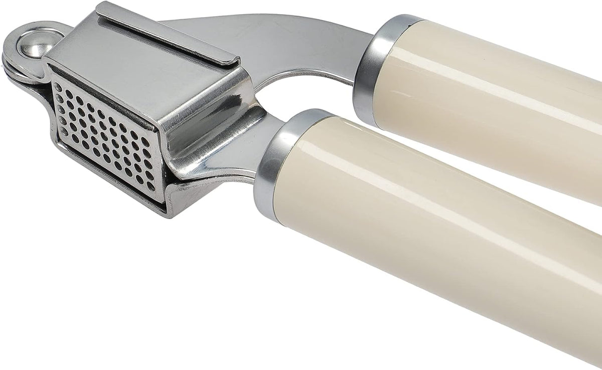 KitchenAid Garlic Press Crusher, Strong Stainless Kitchen Utensil, Removable Basket, Almond Cream