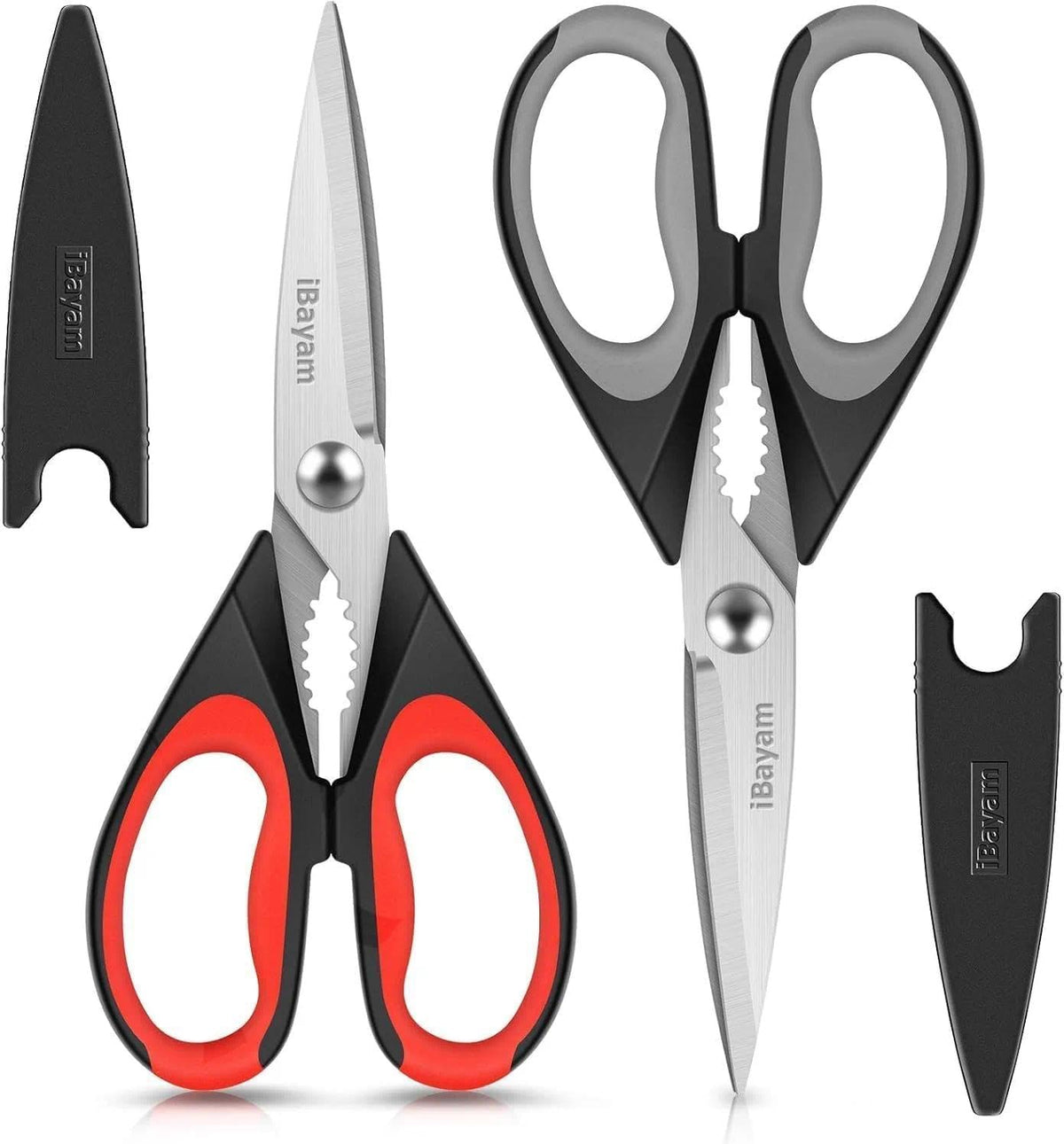 iBayam 2 Pack All Purpose Kitchen Scissors Shears Heavy Duty, Blade Covers