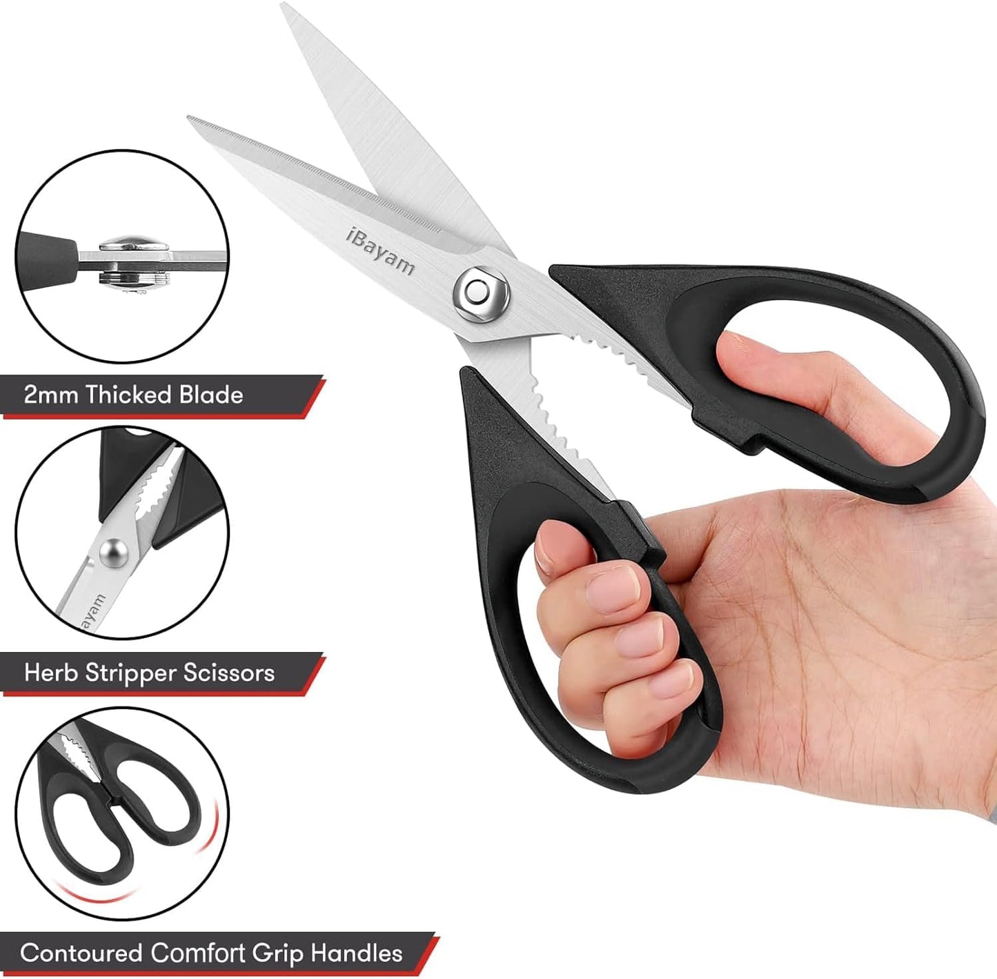 iBayam All Purpose Kitchen Shears with Protective Sheath, Black, 8.7 inch