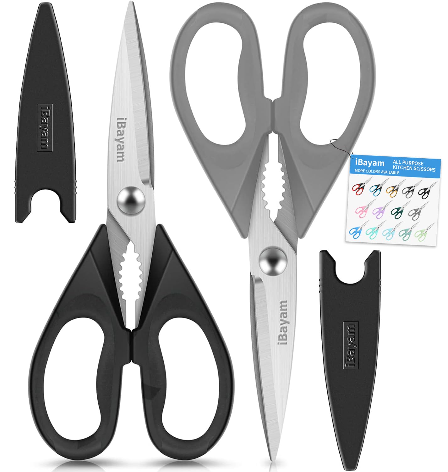 iBayam All Purpose Kitchen Shears with Protective Sheath, Black, 8.7 inch