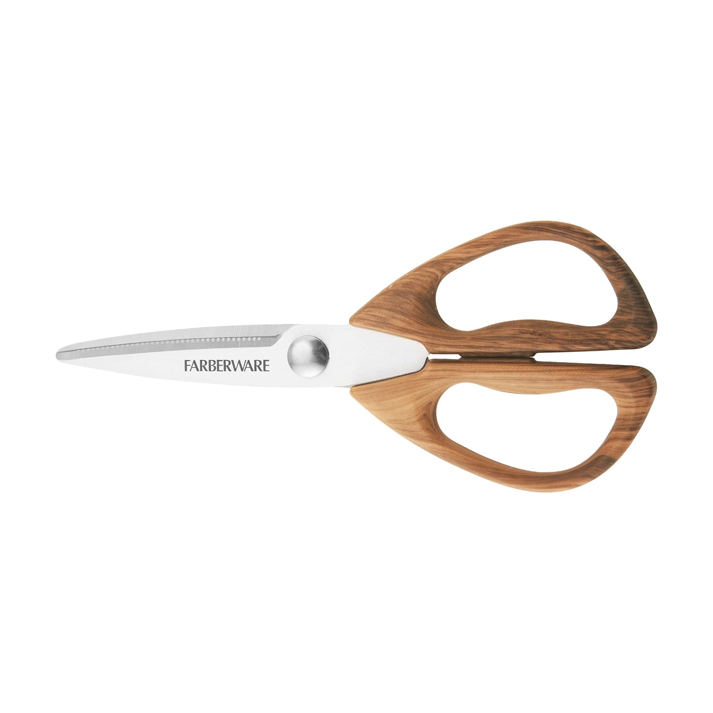 Farberware All-Purpose Kitchen Shears with Faux Wood-Grain Finish Handles, Stainless Steel Blades, Multipurpose Scissors for Meat, Herbs, and More