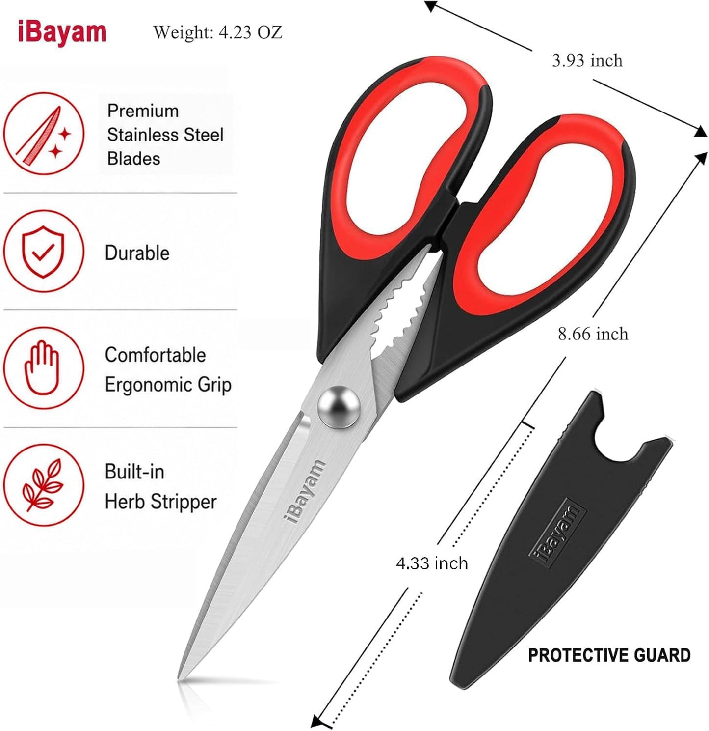 iBayam 3-Pack 8.7" Kitchen Scissors All Purpose Heavy Duty Shears w/Sheath