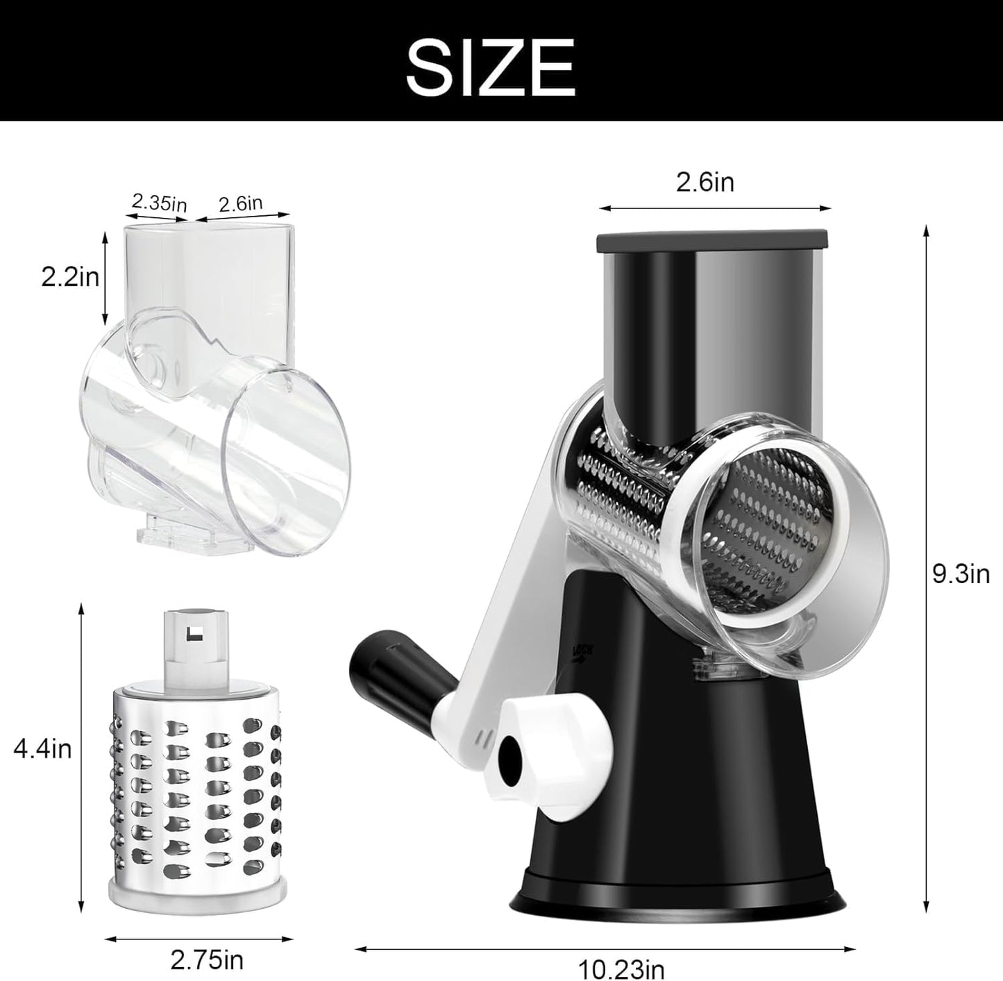 Cambom Rotary Cheese Grater Hand Crank Cheese Shredder, Black