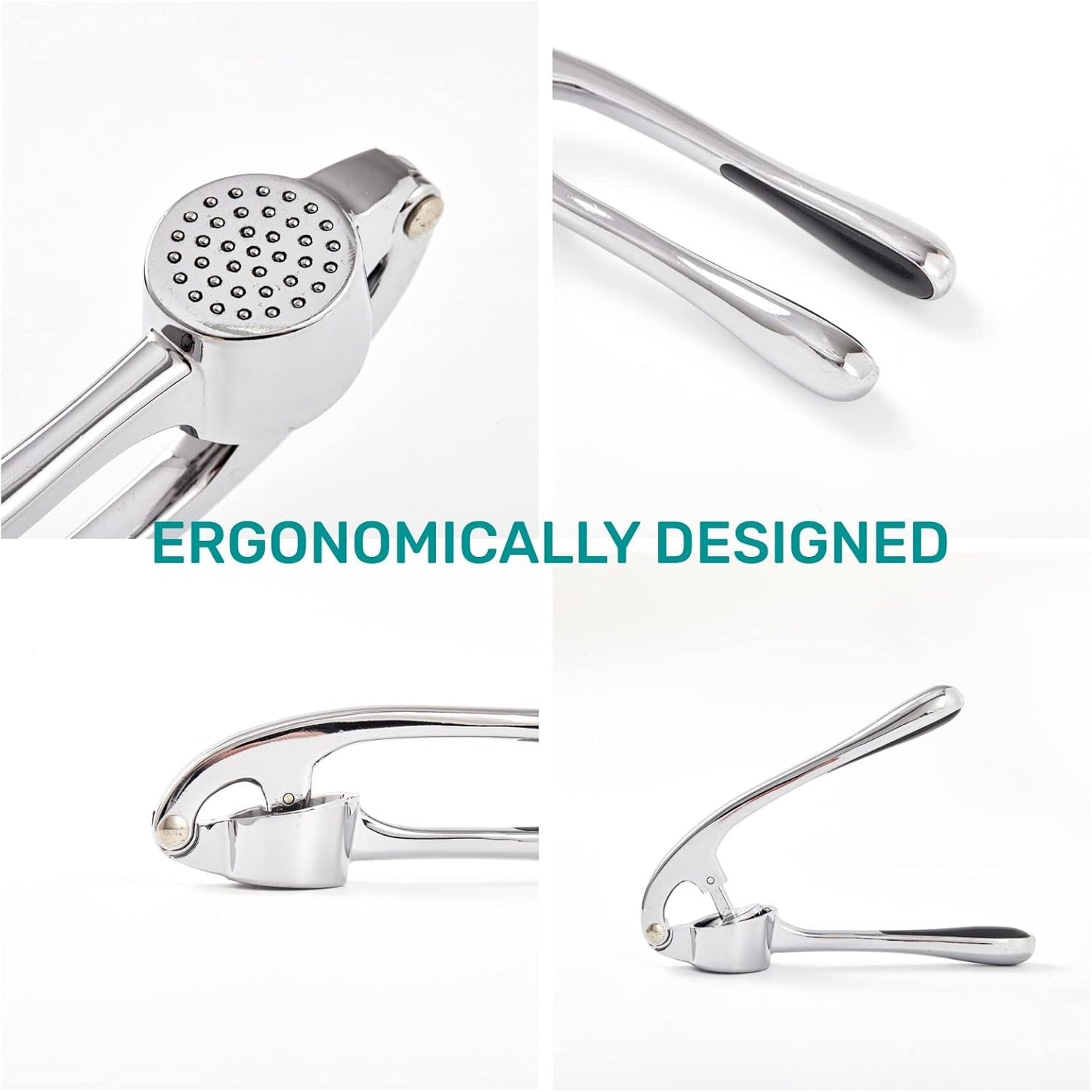 HiramWare Garlic Press, Premium Rust Proof Kitchen Garlic Mincer Crusher Squeezer with Ergonomic handle, Ginger Crusher with Good Grip, Easy to Clean, Dishwasher Safe