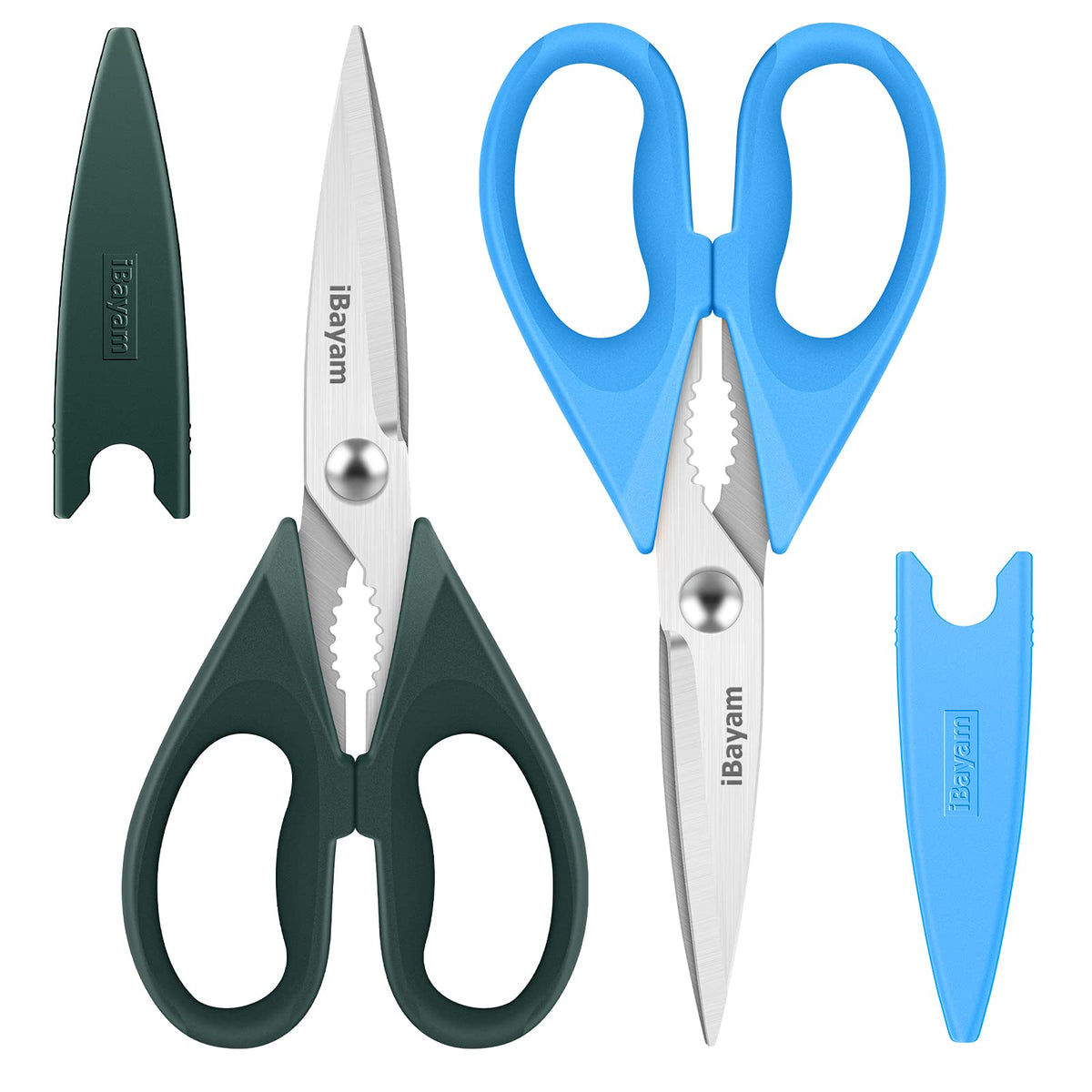 iBayam 2 Pack All Purpose Kitchen Scissors Shears Heavy Duty, Blade Covers