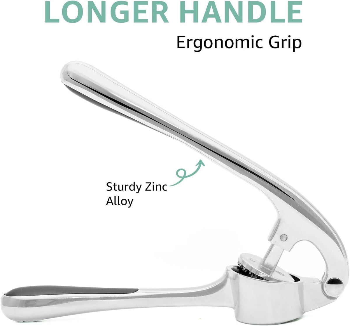 Garlic Press Crusher & Mincer – Easy Squeeze Ergonomic Handle, Heavy Duty Zinc Alloy, Dishwasher Safe, Includes Peeler & Cleaning Brush – Garlic Ginger Crusher Tool (Imperial Silver)
