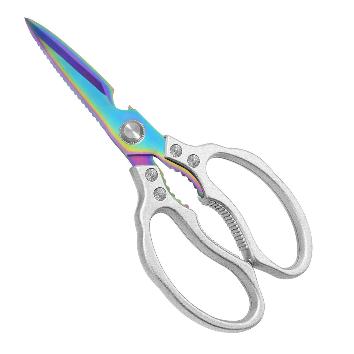 CGBE Kitchen Scissors, Multi-Purpose Kitchen Shears, Heavy Duty Dishwasher Safe Food Scissors for Chicken, Poultry, Fish, Meat & Herbs with Non-Slip Grips - Sliver
