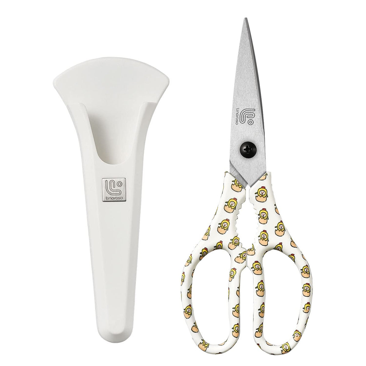 Linoroso Kitchen Scissors Heavy Duty Kitchen Shears with Magnetic Holder Made with Japanese Steel 4034, Multipurpose Ultra Sharp Cooking Scissors for Meat/Vegetables/BBQ/Herbs/Pizza (Graphic,Cow)