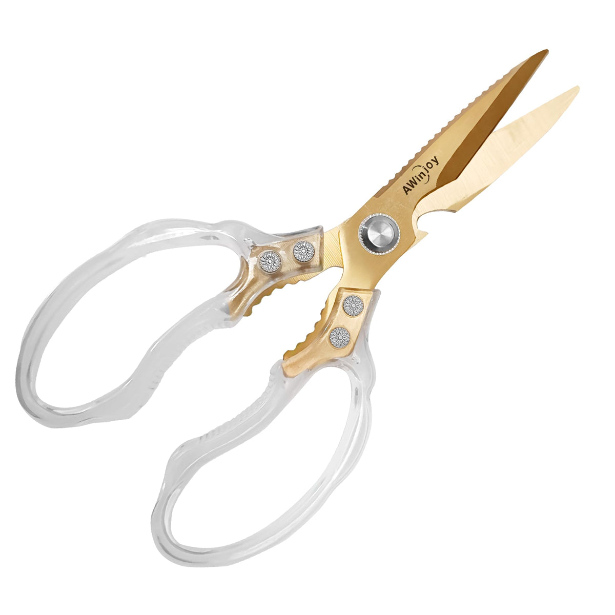 AWinjoy Kitchen Scissors, Heavy Duty Sharp Shears Dishwasher Safe, Kitchen Accessories Cooking Shears for Meat Chicken Fish Poultry Herb Bread (gold)
