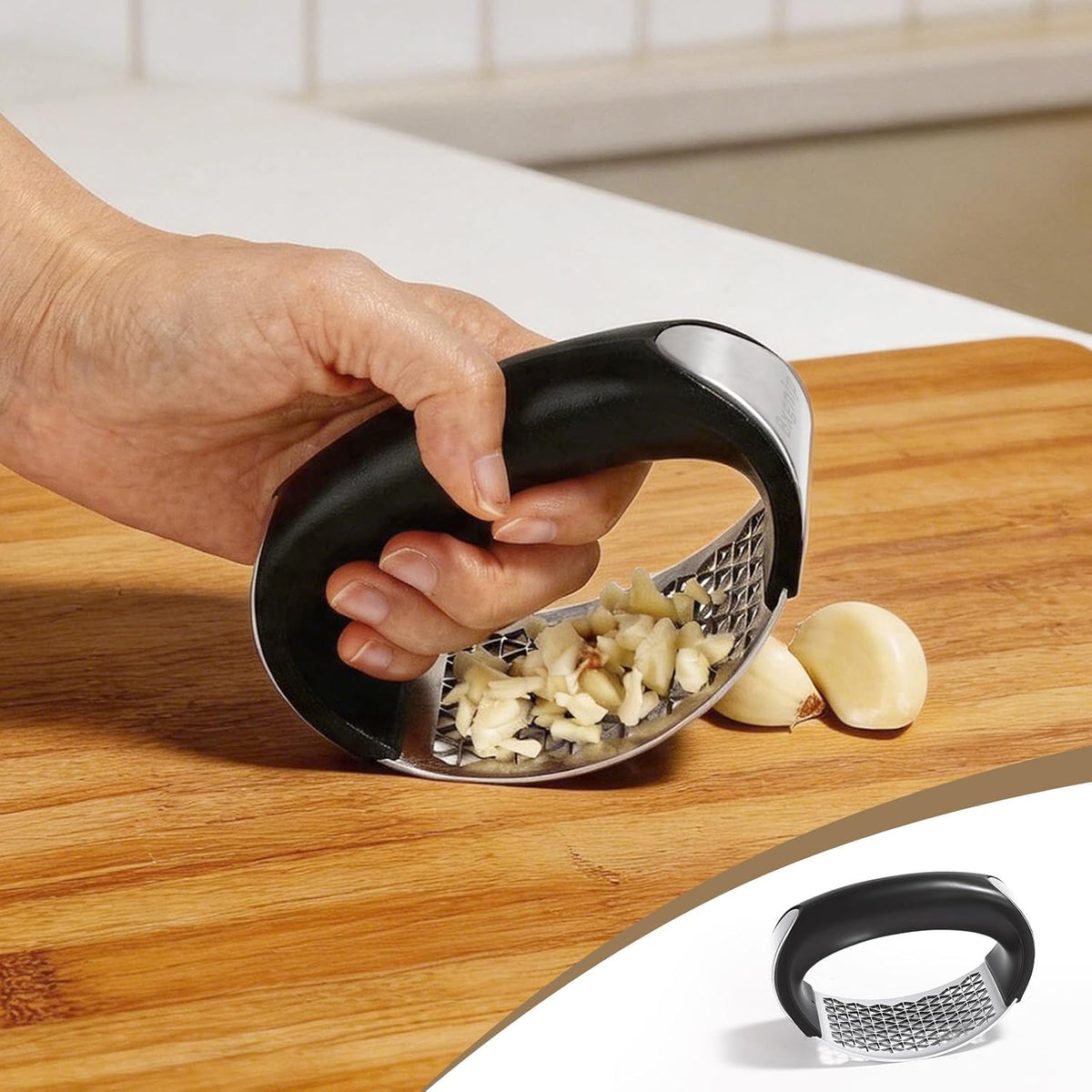 Garlic Press Rocker, Stainless Steel with Triangular Holes