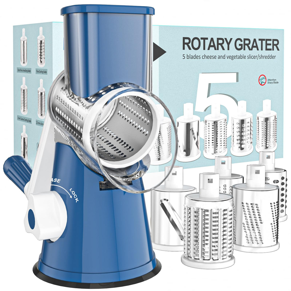 Cambom Rotary Cheese Grater Hand Crank Cheese Shredder, Black