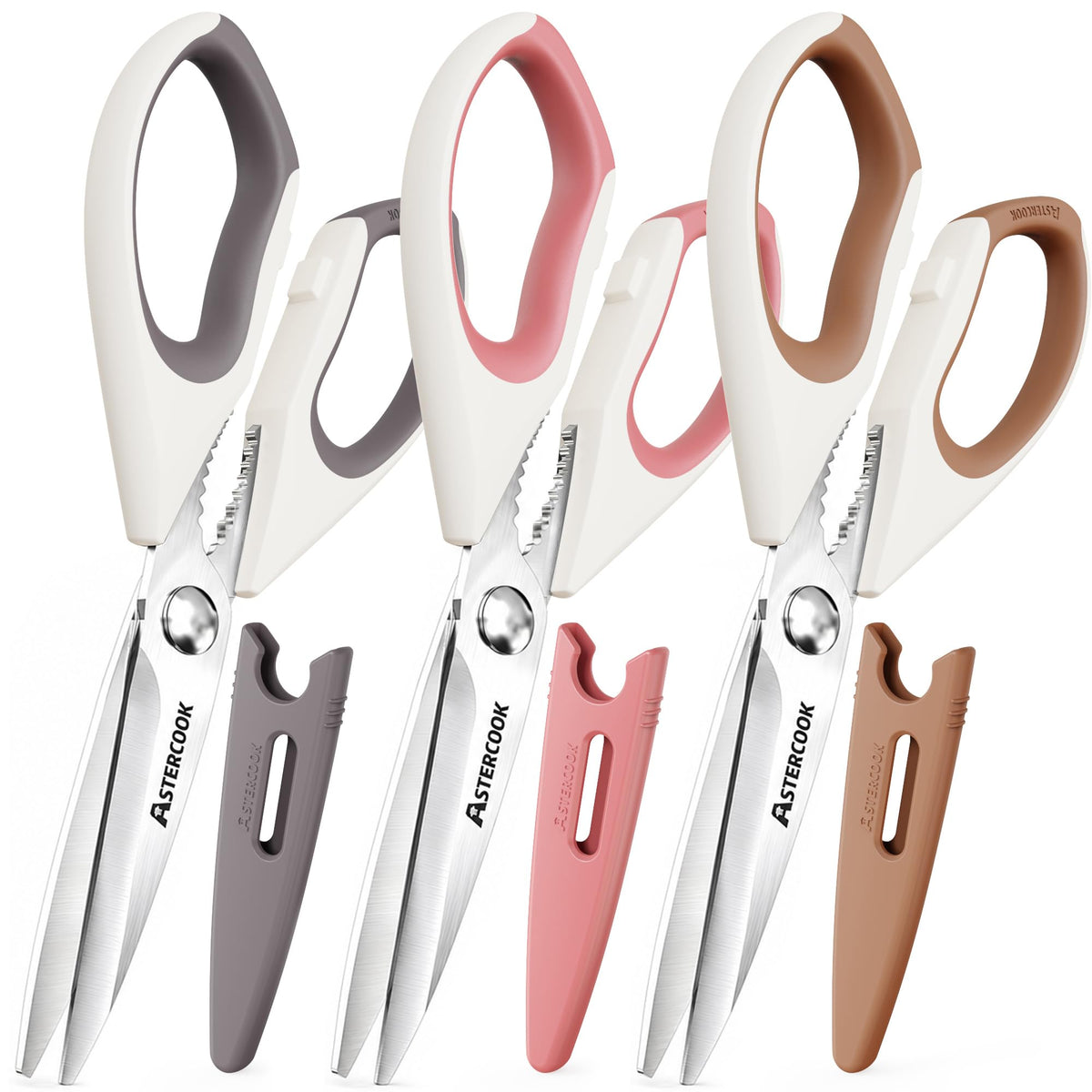 Astercook Kitchen Scissors 3 Pack, Heavy Duty All Purpose Kitchen Shears for Food and Packaging, Stainless Steel Food Scissors for Meat, Poultry, Herbs and Vegetables, Dishwasher Safe