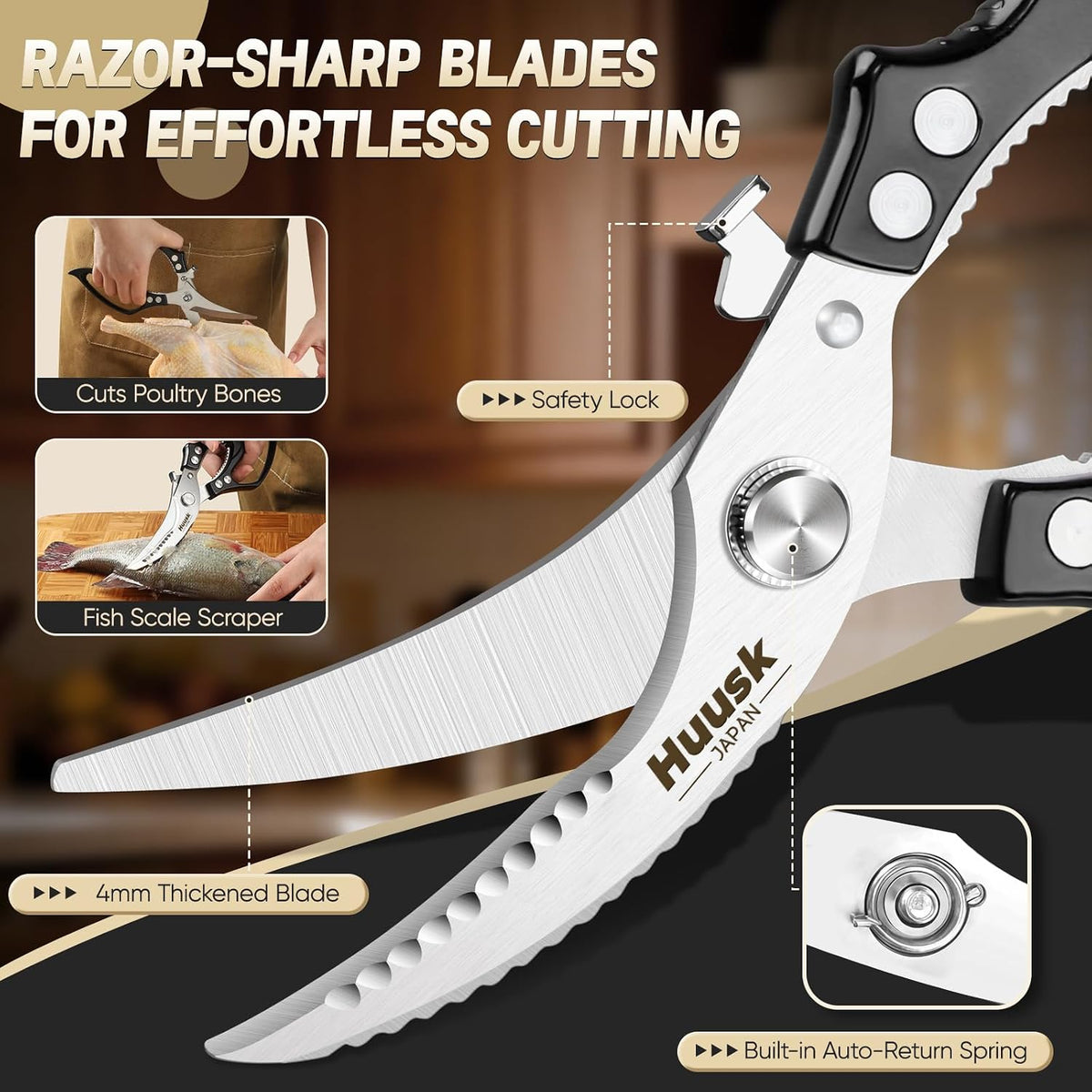 Huusk Kitchen Scissors Set Heavy Duty, All Purpose Japanese Poultry Shears