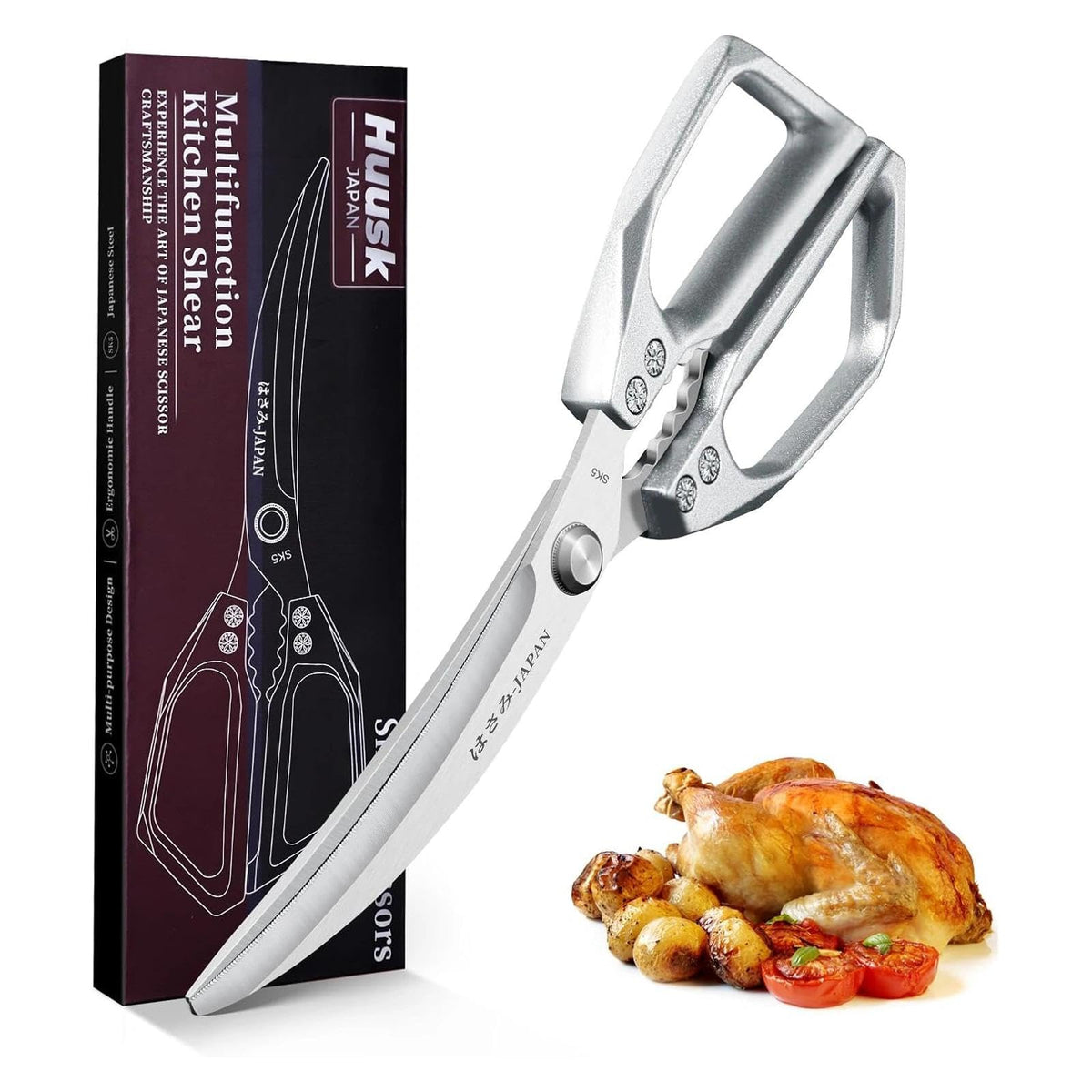 Huusk Kitchen Scissors for Food, Japanese Steel Kitchen Shears All Purpose