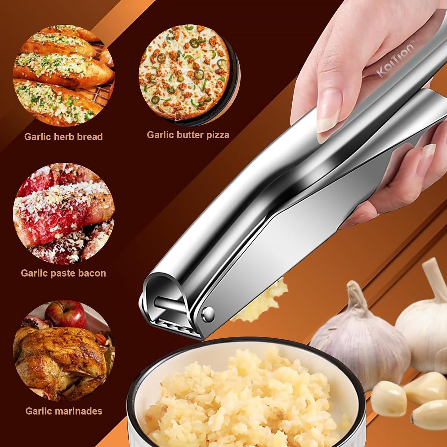Stainless Steel Garlic Press, Garlic Crusher, Dishwasher Safe