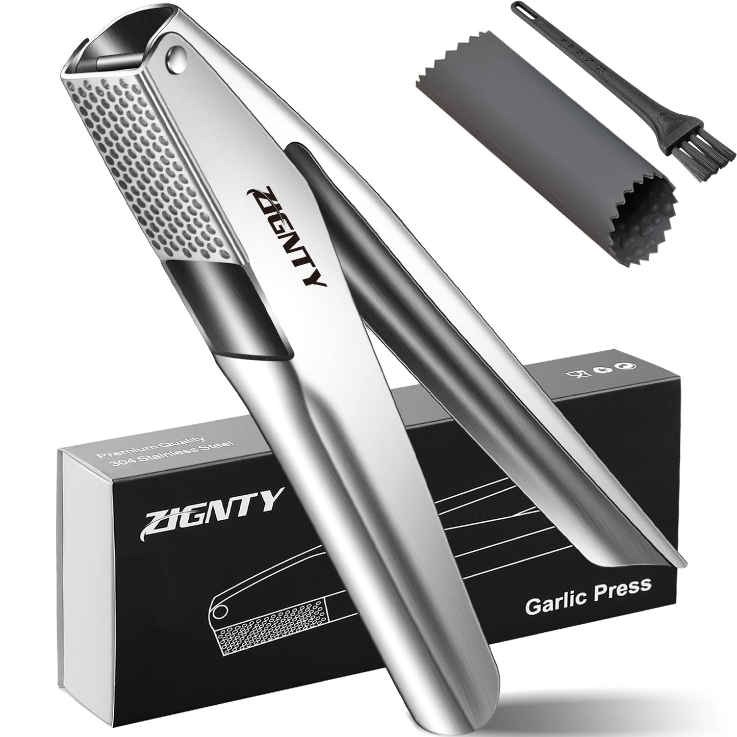 Garlic Press Stainless Steel, Garlic Mincer Tool No Need to Peel