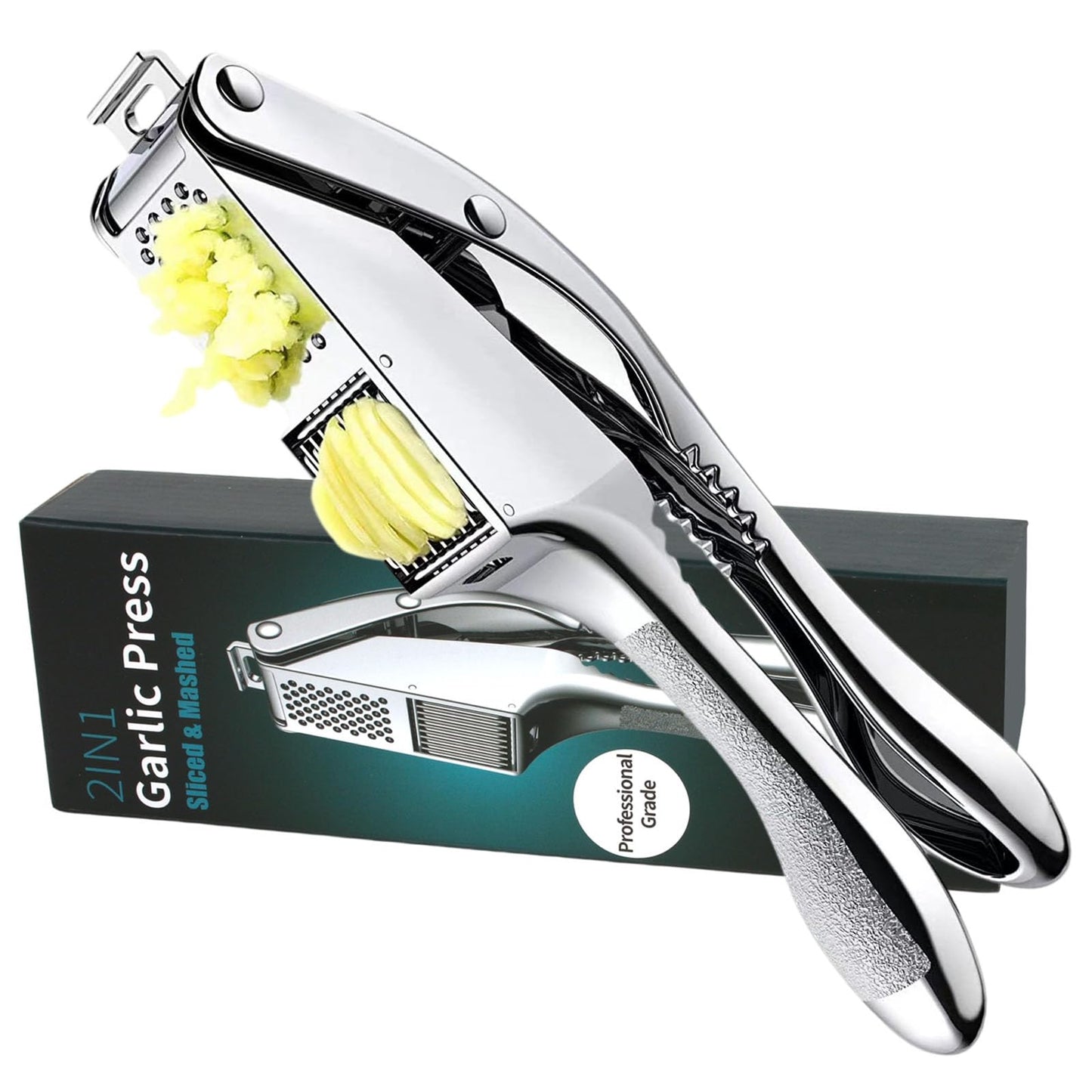 Garlic Press and Slicer 2 in 1, Heavy Duty Garlic Mincer, Crusher with Ergonomic Handle - Perfect for Home Cooks and Professional Chefs Alike.