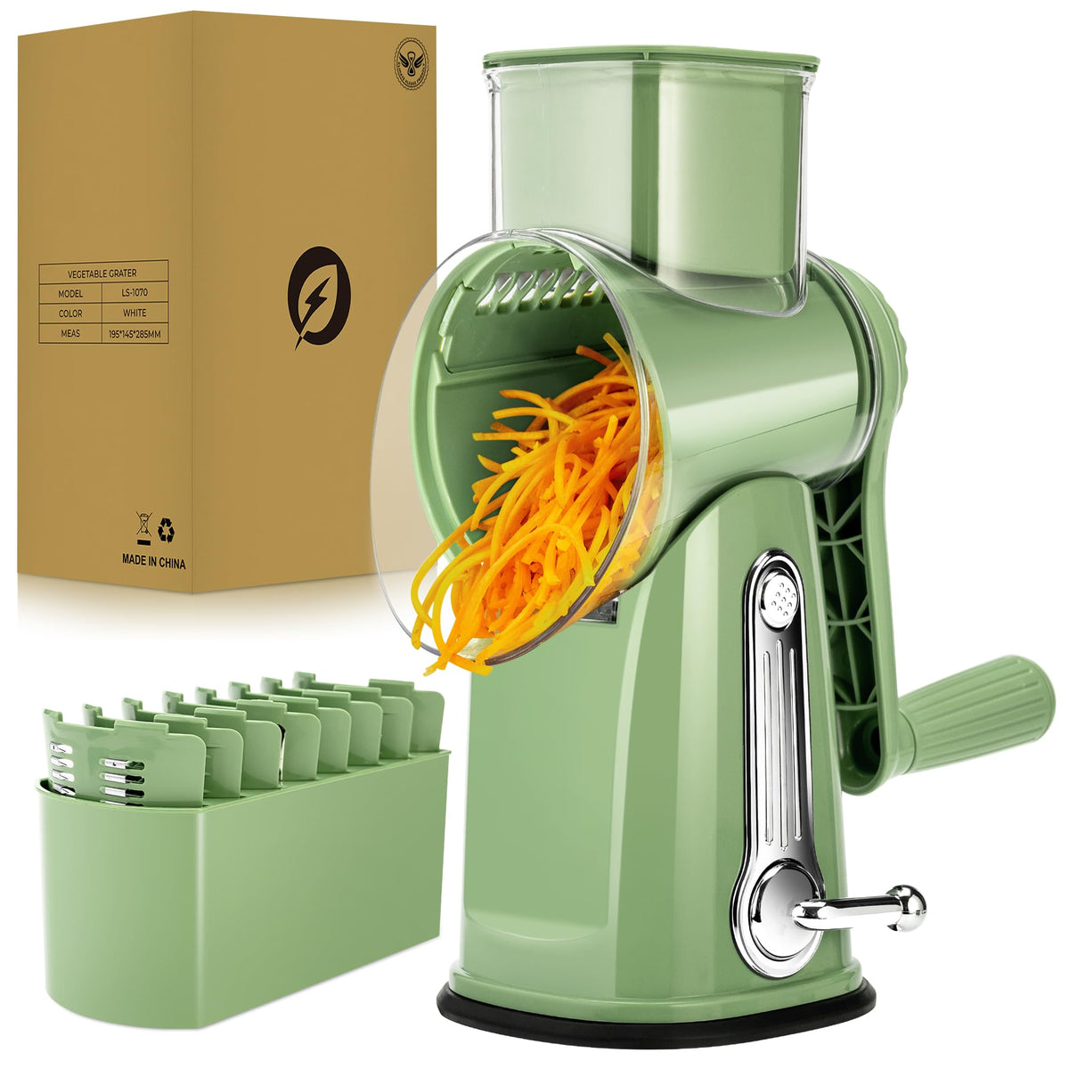 SUSTEAS Rotary Cheese Grater 5 Blades,Kitchen Mandoline Vegetable Slicer