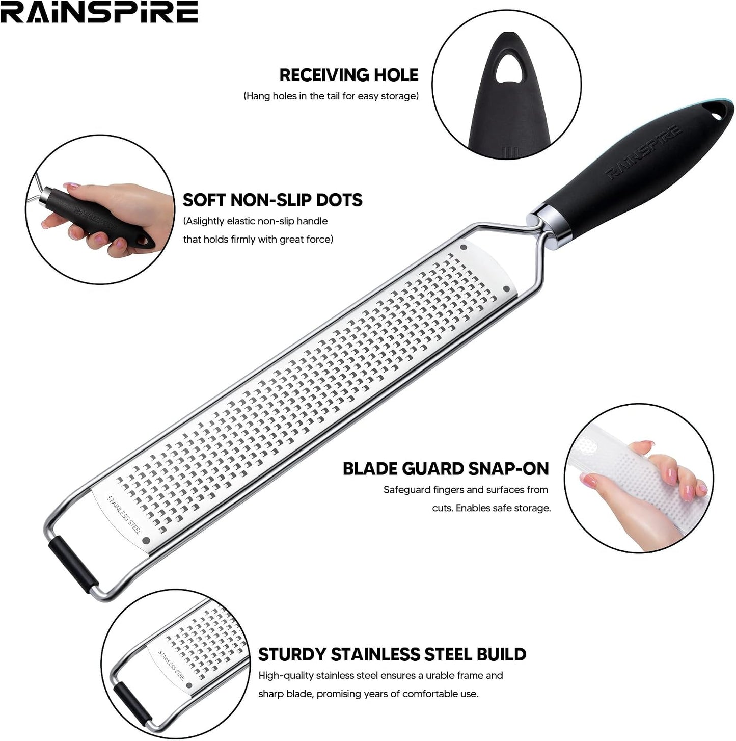 304 Stainless Steel Citrus Lemon Zester Spice Ginger Garlic Grater Black