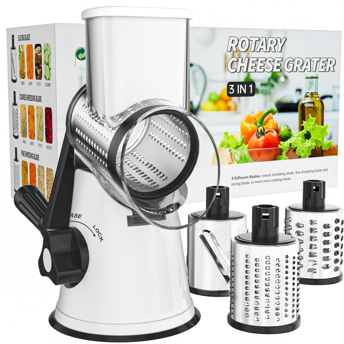 Cambom Rotary Cheese Grater Hand Crank Cheese Shredder, Black