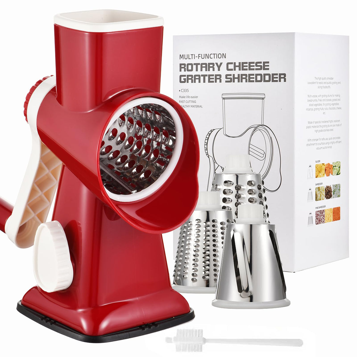 Rotary Cheese Grater Manual Hand Crank 3-in-1 Vegetable Shredde