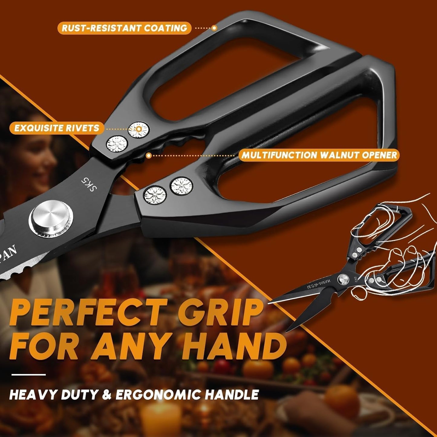 Huusk Kitchen Shears Set, Japanese Steel Kitchen Scissors for Food