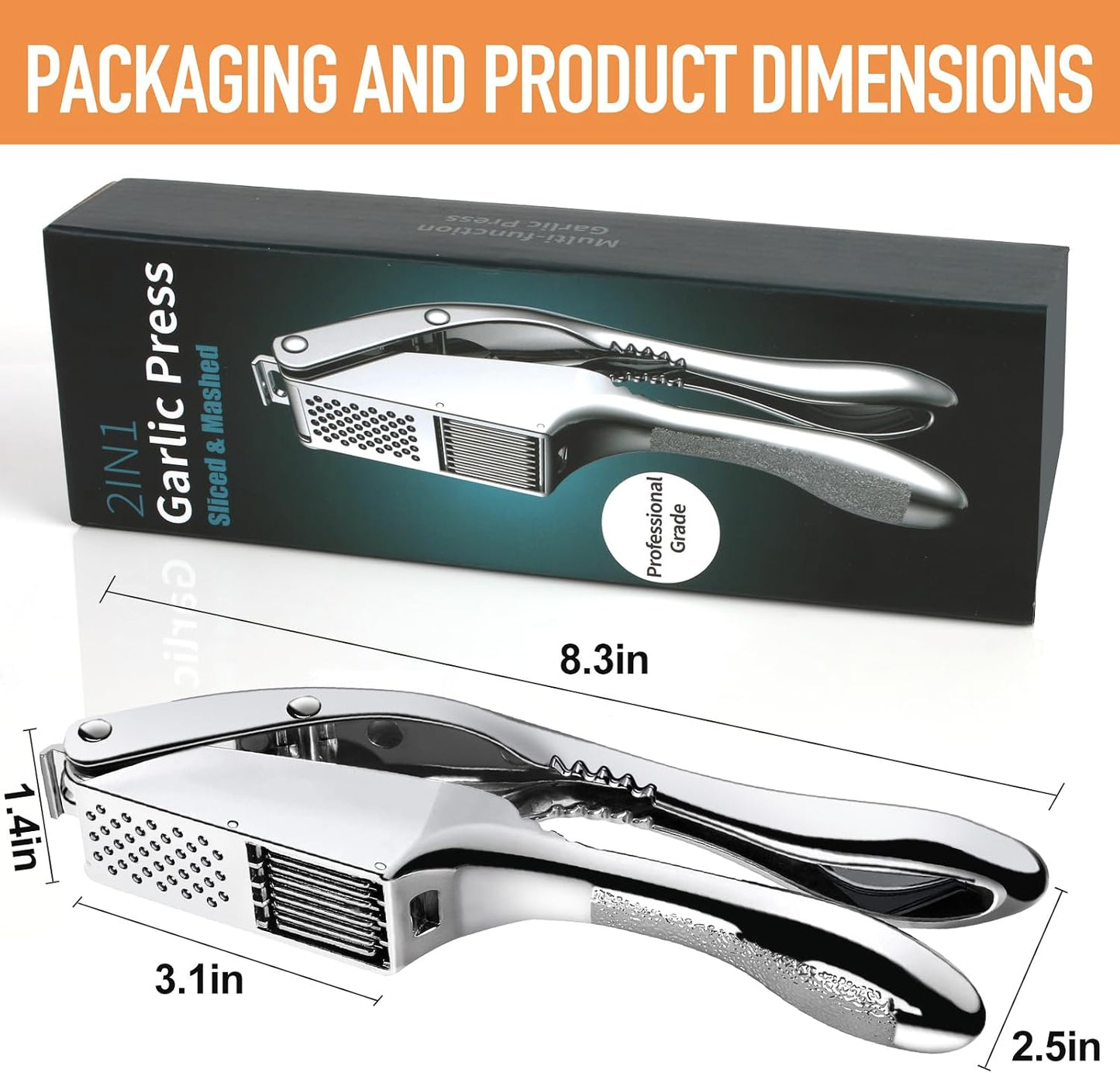 Garlic Press and Slicer 2 in 1, Heavy Duty Garlic Mincer, Crusher with Ergonomic Handle - Perfect for Home Cooks and Professional Chefs Alike.