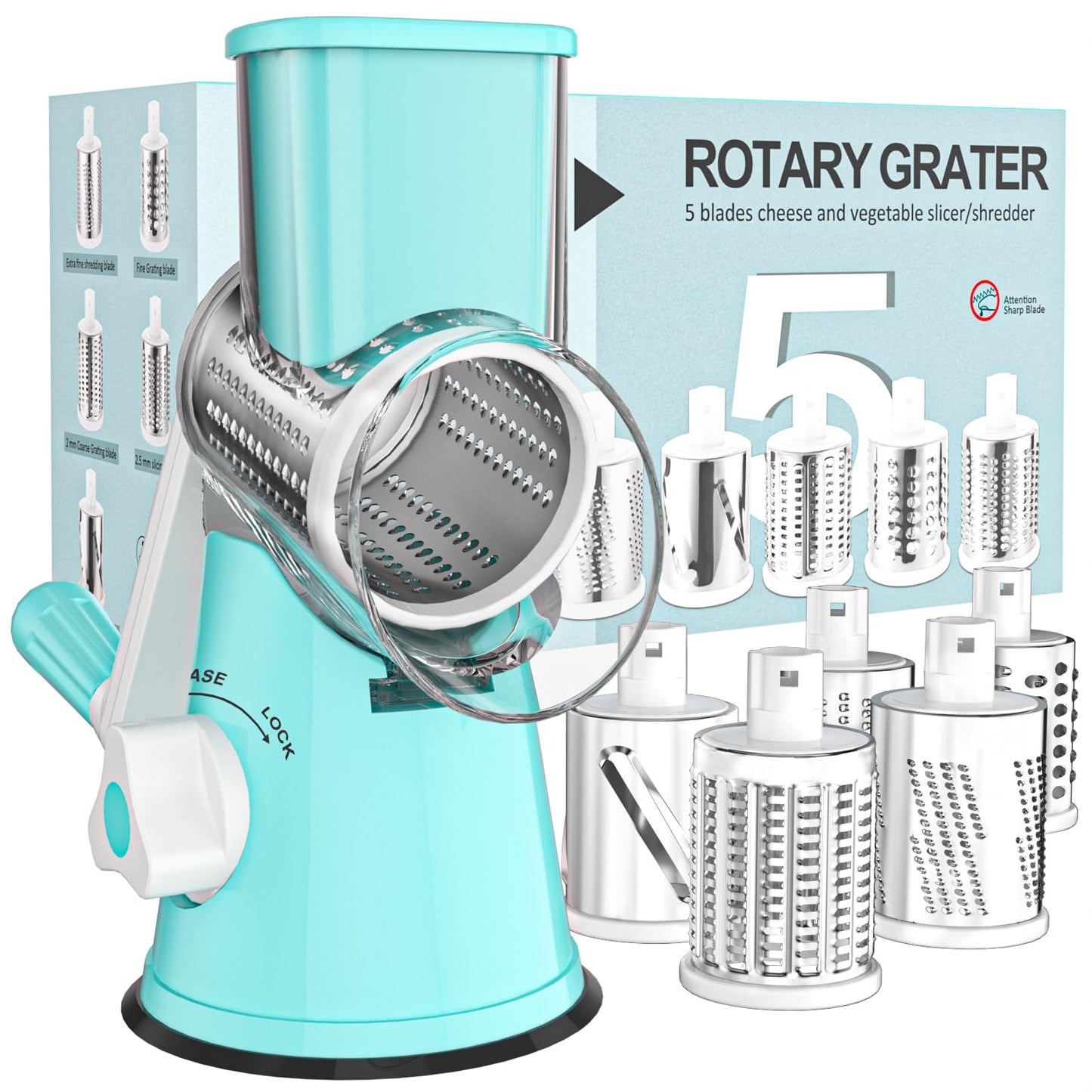 Cambom Rotary Cheese Grater Hand Crank Cheese Shredder, Black