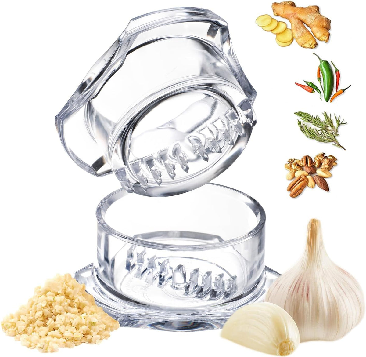 NexTrend Garlic Twister 4th Gen, clear manual garlic mincer for ginger, herbs and nuts